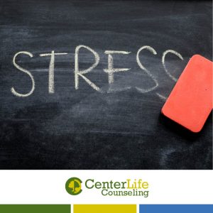 Stress written on a chalk board